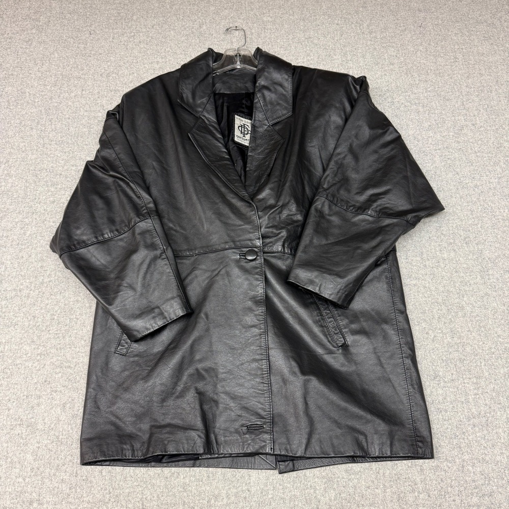 Norcuer S.A. Leather Coat Large Black Argentina Single Button Luxe Jacket